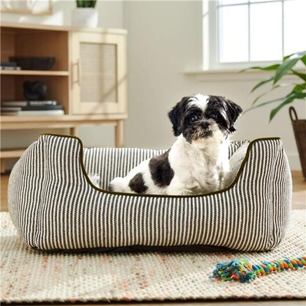 High Wall Striped Bed for Dogs, High Walled Cuddler, Striped Measuring 27" x 21